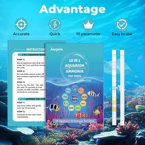 Vista 3 de Kit de prueba de amoníaco 10 en 1 para acuario, 150 tiras de prueba de acuario, kit de prueba de agua de tanque de peces preciso y rápido, adecuado