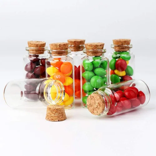 Vista 6 de OurWarm 48 botellas de vidrio transparente de 0.8 fl oz con tapones de corcho, mini frascos pequeños para recuerdos de boda, manualidades