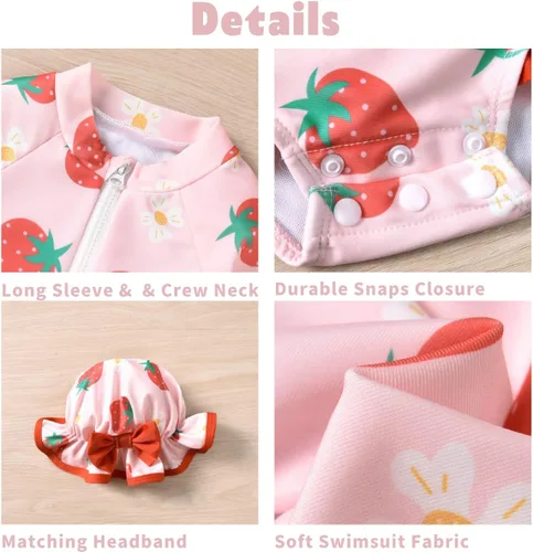 Vista 4 de Aalizzwell Traje de baño de una pieza de manga larga con sombrero para bebé niña