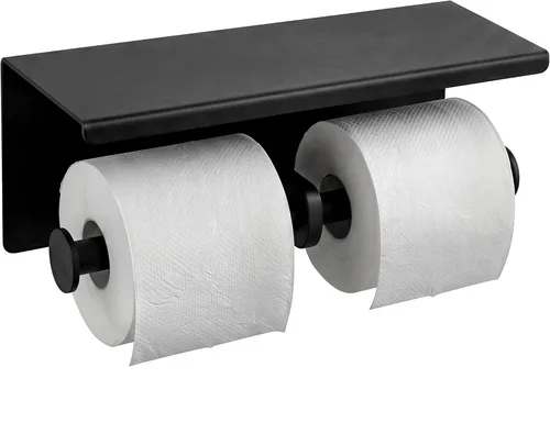 Vista 7 de Soporte de papel higiénico doble - Estante de rollo de papel higiénico de acero inoxidable con estante de almacenamiento