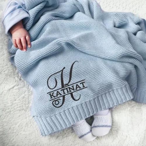 Vista 3 de Manta de punto personalizada y bordada de lujo con nombre de bebé, manta de algodón personalizada y monogramada para la guardería, regalos para bebé