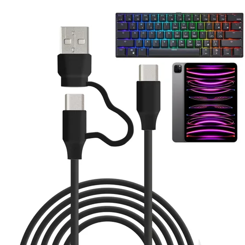 RK ROYAL KLUDGE Cable de teclado USB C 6 pies - 60 W, cable de teclado de carga rápida 3.1 A, cable de carga USB 2 en 1 USB AC a USB para teclado