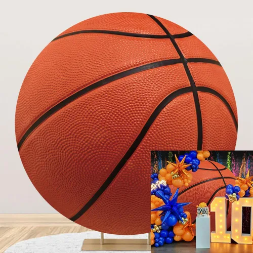 AOFOTO Fondo de fotografía de baloncesto de 6.5 x 6.5 pies, cubierta redonda de baloncesto, fondo de fotografía, temática deportiva, fiesta de