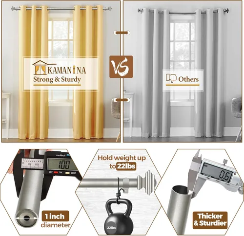 Vista 7 de KAMANINA Barra de cortina de 32 a 58 pulgadas (2.6 a 4.8 pies), barras de cortina ajustables de 1 pulgada para ventanas, barras de cortina