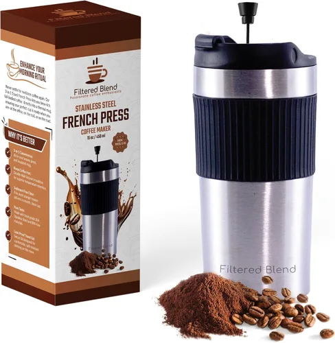 Vista 9 de Cafetera y tetera de acero inoxidable de doble pared aislada de 15 onzas, taza y vaso portátil para campamento, retención de calor, a prueba