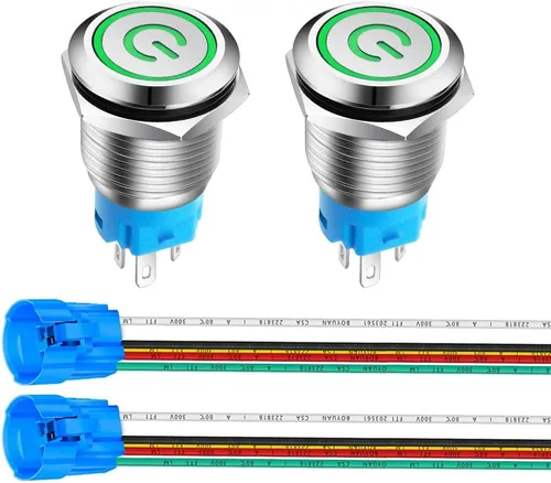 Vista 7 de Gebildet 2 piezas Botón de presión de cierre LED azul impermeable 110-230VAC/15Amp 16 mm Interruptor de botón de acero inoxidable impermeable