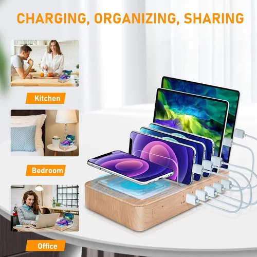 Vista 6 de Estación de carga más rápida para múltiples dispositivos, regalos para él y ella, 5 puertos USB, cargadores para múltiples dispositivos, almohadilla