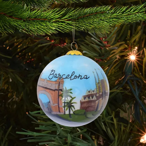 Vista 6 de Adorno navideño de cristal pintado a mano - Barcelona