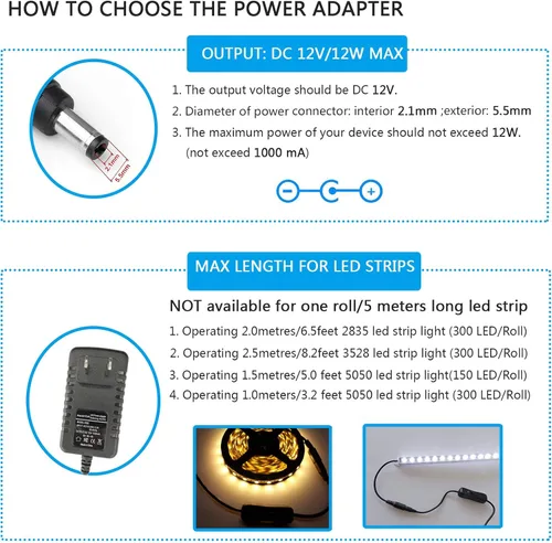 Vista 2 de adaptador de fuente de poder CC de 12V, con interruptor ON/OFF para iluminación LED de 12V., negro, AT-12V1A-12W, 12.00watts, 12.00 volts