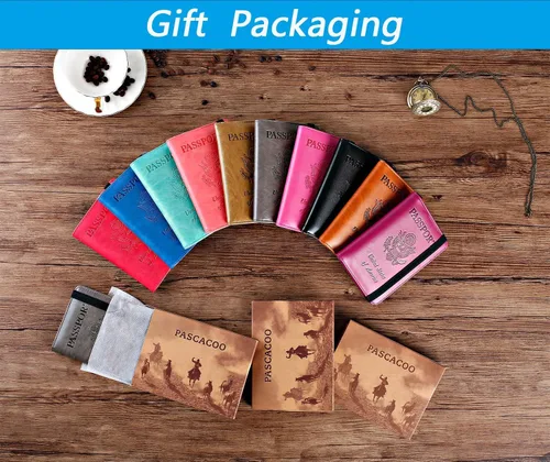 Vista 8 de Funda para pasaporte, cartera, artículos esenciales de viaje, con bloqueo RFID, funda de piel para tarjetas, accesorios de viaje imprescindibles