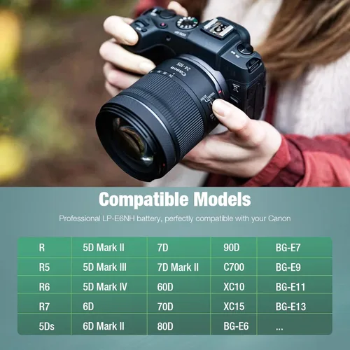 Vista 2 de FirstPower Batería LP-E6NH y cargador USB dual para cámaras Canon EOS R R5 R6 R7, 5D Mark II/III/IV, 5DS, 5DS R, 6D, 6D Mark II, 7D, 7D Mark II, 60D