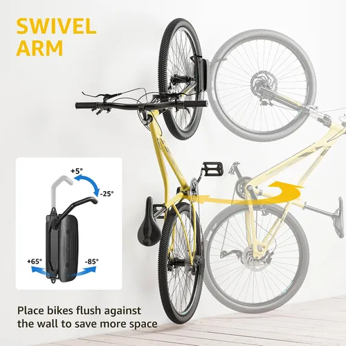 Vista 4 de monTEK Swivel Bike Wall Mount, Bike Hangers for Garage, Space-Saving Vertical Bike Rack, Sturdy Bike Storage Rack Holds Up to 66lbs, Easy to