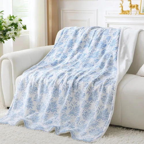 Viviland - Manta de forro polar reversible con muselina, manta suave para sofá y cama, colcha transpirable, ropa de cama de gasa para adultos,
