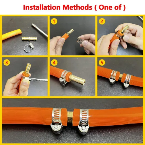 Vista 2 de Da by 3 unids 1/2" (12.5mm) Barb Splicer Mender Hose Latón Barb Fitting con 6 abrazaderas de tubo de acero inoxidable para agua/combustible/aire