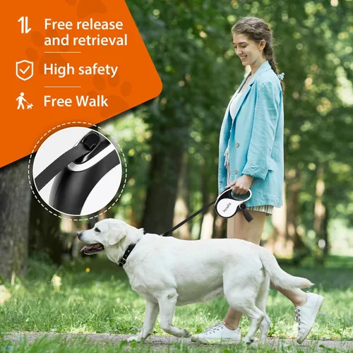 Vista 7 de Correa retráctil mejorada para perro con extensor a prueba de mordidas, correas para caminar para mascotas con soporte para bolsa de excrementos