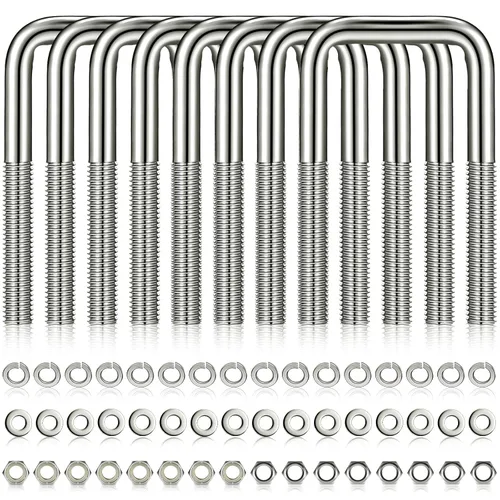 Vista 12 de 4 piezas Hotop pernos en U cuadrados de acero inoxidable 304 para remolque de barco con arandelas y tuercas Perno en U resistente para remolque