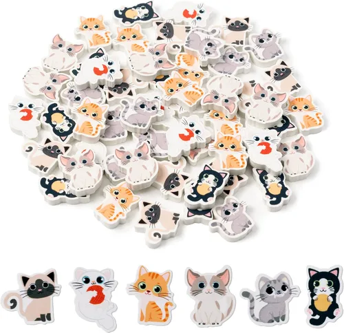 ANGOLIO 60 piezas de lindas gomas de borrar de gato para regreso a clases, regalos para niños, gomas de borrar de animales, gomas de borrar de