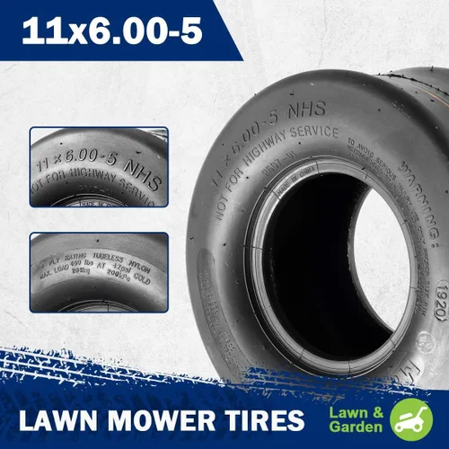 Vista 2 de MaxAuto Neumáticos para cortacésped de 11 x 6.00-5, sin cámara, de 4 capas, 11 x 6-5, suave, giro cero, tractor, cortacésped, neumáticos de kart, 2