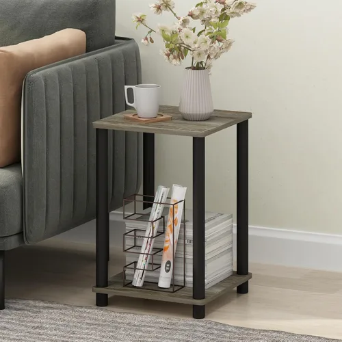 Vista 7 de Furinno Turn-N-Tube Night Stand, 2-Tier Open Shelf Design Nightstand, Toolless Square Bedside Table, End Table, Side Table, for Bedroom, Closet