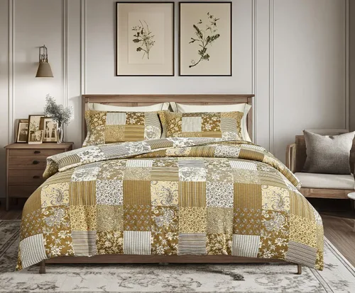 Vista 29 de Sleepbella - Edredón tamaño individual, algodón de 600 hilos, patchwork a rayas en blanco y azul marino, diseño reversible en azul, con relleno