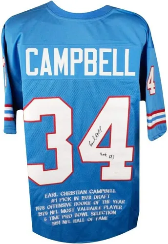Earl Campbell HOF 91 Camiseta de fútbol personalizada de Houston con autógrafo JSA