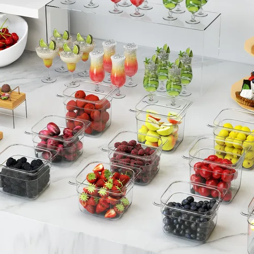 Vista 6 de Bandeja de Plástico Transparente para Alimentos Tamaño 1/6 Apilable Bandeja de Policarbonato con Indicador de Capacidad Bandejas Comerciales