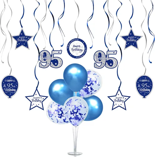Vista 42 de Juego de decoraciones para fiesta de cumpleaños número 12, serpentinas azules con soporte de globo de mesa azul, decoraciones de fiesta