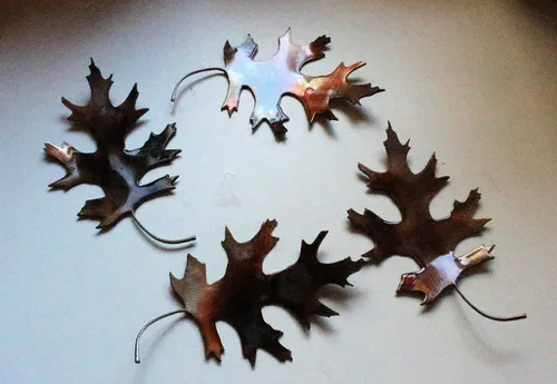 Vista 3 de METAL OAK LEAVES 4 mostrador/mesa de aspecto natural COBRE/BRONCE 5" ancho
