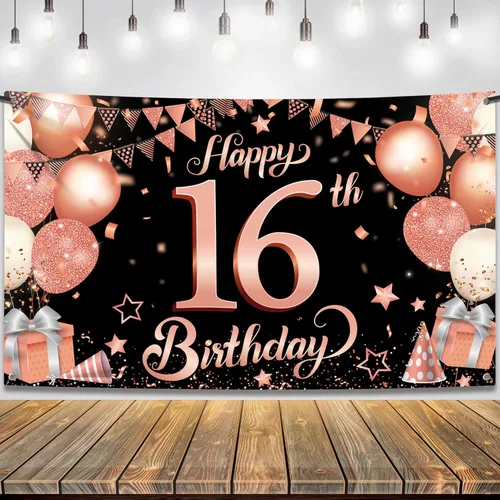 Vista 3 de KatchOn, Globos de oro rosa con el número 16, 40 pulgadas, paquete de 13, decoraciones de cumpleaños de dulces 16 para niñas