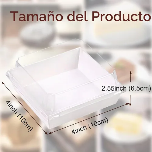 Vista 4 de RomanticBaking Paquete de 100 cajas de charcutería de 4 x 4 x 2.55 pulgadas con tapas transparentes, para panadería, galletas, fresas cubiertas