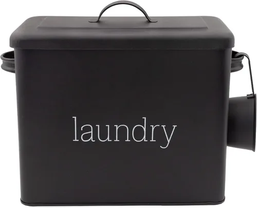 AuldHome Design - Recipiente de polvo de lavandería esmaltado (negro), recipiente de detergente esmaltado con cuchara