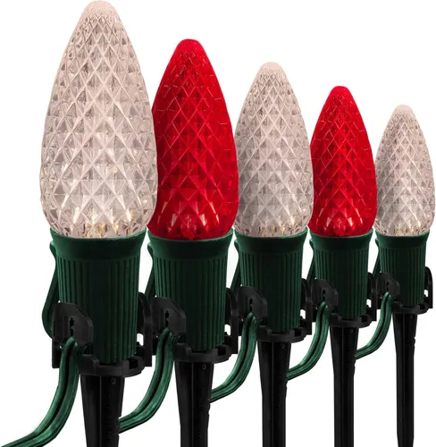 Vista 16 de Wintergreen Lighting 25’ OptiCore LED Luces navideñas verdes para camino, C9 Luces navideñas para exteriores, estacas de 4.5”, cable verde