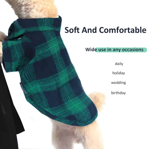 Vista 6 de Camisa a cuadros para perro, ropa suave y casual para mascotas, camisa de algodón para perros con moño para bodas, trajes de Navidad