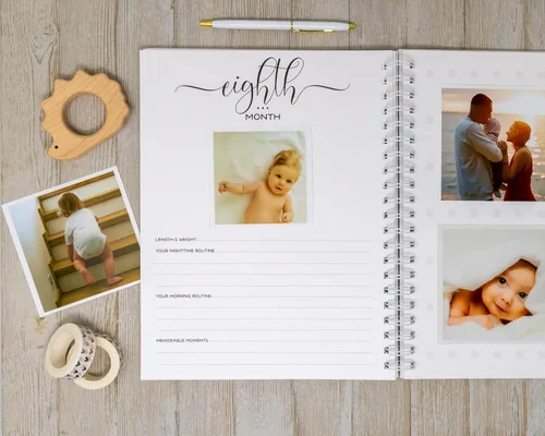 Vista 7 de Baby Memory Book - Hard Cover First Year Album Personalized with Baby’s Name - Boy Baby Journal (Blue Gingham)