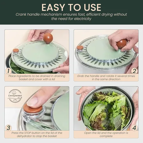 Vista 5 de Ensaladera de acero inoxidable de 5 cuartos de galón, cuenco para lavar verduras y frutas con colador, ABS y acero inoxidable, secadora de lechuga