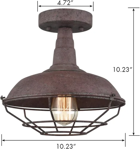 Vista 6 de DAYCENT Lámpara de Techo Rústica Semi-Empotrada Estilo Granero, Accesorio de Iluminación Estilo Granero, Lámpara de Techo de Jaula de Metal