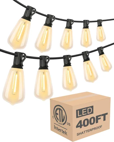 Vista 9 de Lightdot Luces LED para patio de 96 pies para exteriores, cadena de luces LED con bombillas Edison Vitage inastillables, 2200 K, luz colgante