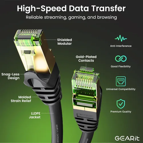 Vista 2 de GEARit Cable Ethernet Cat7 para exteriores (25 pies) SFTP Par trenzado de lámina blindada, cobre puro, LLDPE, impermeable, enterramiento directo