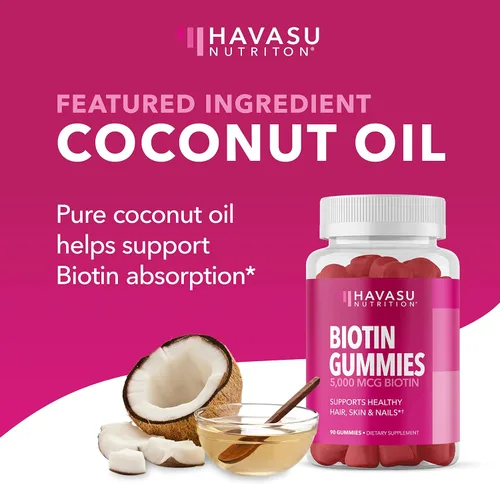 Vista 6 de Biotin Gummies - Vitaminas para el cabello y las uñas para mujeres Suplemento definitivo para el crecimiento del cabello con 5000 mcg 90