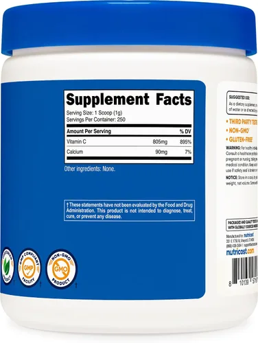 Vista 5 de Nutricost Ascorbato de calcio en polvo 8.82 oz (sin sabor, 250 porciones) - Complejo de vitamina C y calcio, sin OMG, vegano
