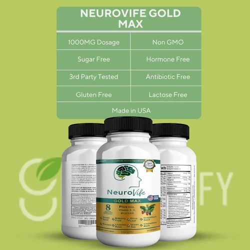 Vista 4 de NeuroVife Gold Max Suplemento de apoyo cerebral 8 extractos naturales con DHA, vitaminas A, C, complejo B 60 cápsulas vegetales Fabricado