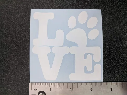 Vista 3 de Paquete de 4 calcomanías de patas: patas de perro, amor con pata, latido del corazón de la pata, huellas de patas (blanco, pequeño ~ 3.5 pulgadas)