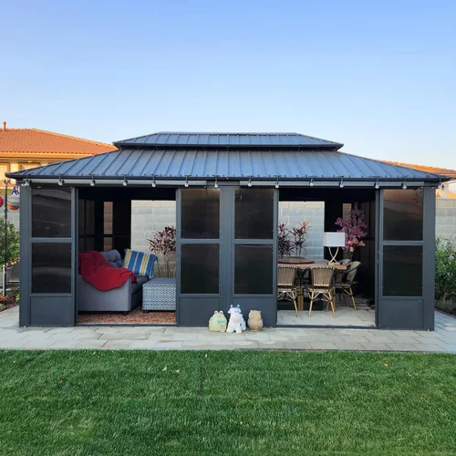 Vista 11 de PURPLE LEAF Glorieta de 6 x 8 pies con techo duro para parrilla de patio, refugio permanente de aluminio con toldo para barbacoa, con gancho