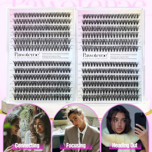 Vista 99 de Kit de extensión de pestañas Pawotence DIY 280 piezas, racimos de pestañas, kit de extensión de pestañas, 9-16mm, 30D, 40D, pestañas individuales