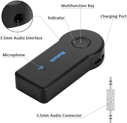 Receptor Bluetooth 5.0 Receptor de audio inalámbrico, conector AUX de 0.138 in de audio para automóvil/auriculares con cable/sistema estéreo para el