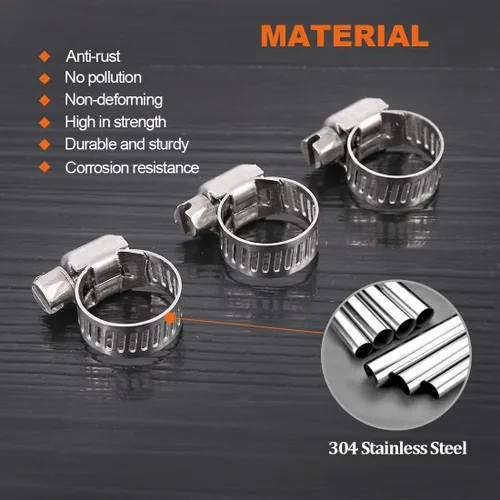 Vista 3 de Pinzas de abrazadera de manguera de engranaje helicoidal ajustables [8 a 0.472 in], kit surtido de abrazaderas para tubería de combustible, acero