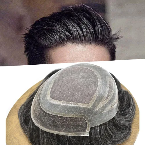 Vista 17 de Toupee For Men Hair Piece Real Human Hair Fine Mono Men's Toupee Hair Replacement System For Men Hair System 8x10 Medium light density #1B10 1B# OFF