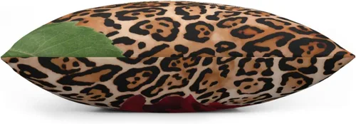 VARUN Fundas de almohada cuadradas con diseño de flores de leopardo y rosas rojas para decoración del hogar, sofá, automóvil, dormitorio, funda de