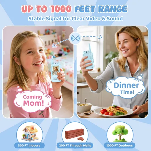 Vista 3 de Walkie Talkies de video para niños, paquete de 2 juguetes de intercomunicación de video recargables con pantalla, sonido claro, 3 modos de cambio