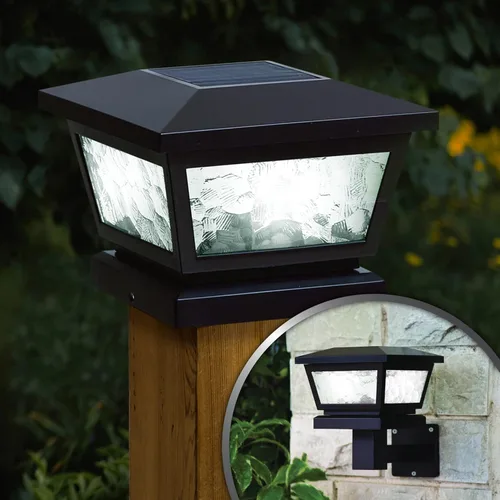 Vista 2 de Classy Caps Fairmont FS100B - Tapa solar para poste, color negro, alto rendimiento, resistente a la intemperie, cristal real, eficiencia energética